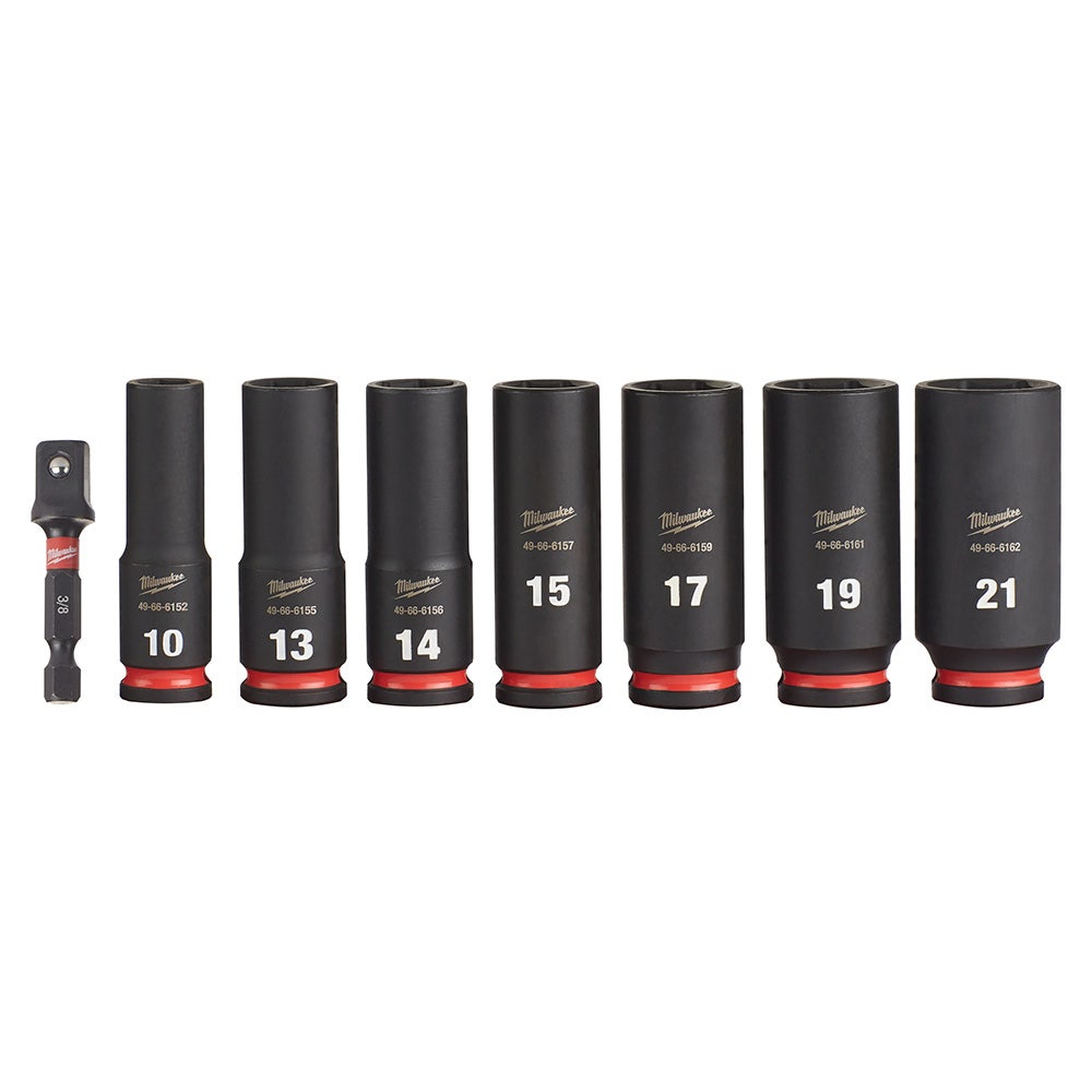 MILWAUKEE 8 Piece 3/8inch Drive 6 Point Shockwave Metric Deep Impact Socket Set 49667021