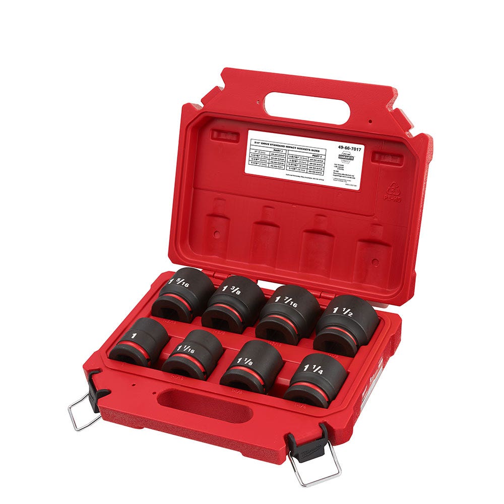 MILWAUKEE 8 Piece 3/4inch Drive 6 Point Shockwave SAE Standard Impact Socket Set 49667017