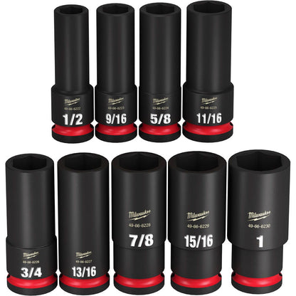 MILWAUKEE 9 Piece 1 2inch Drive 6 Point Shockwave SAE Deep Impact Socket Rail Set 49667022