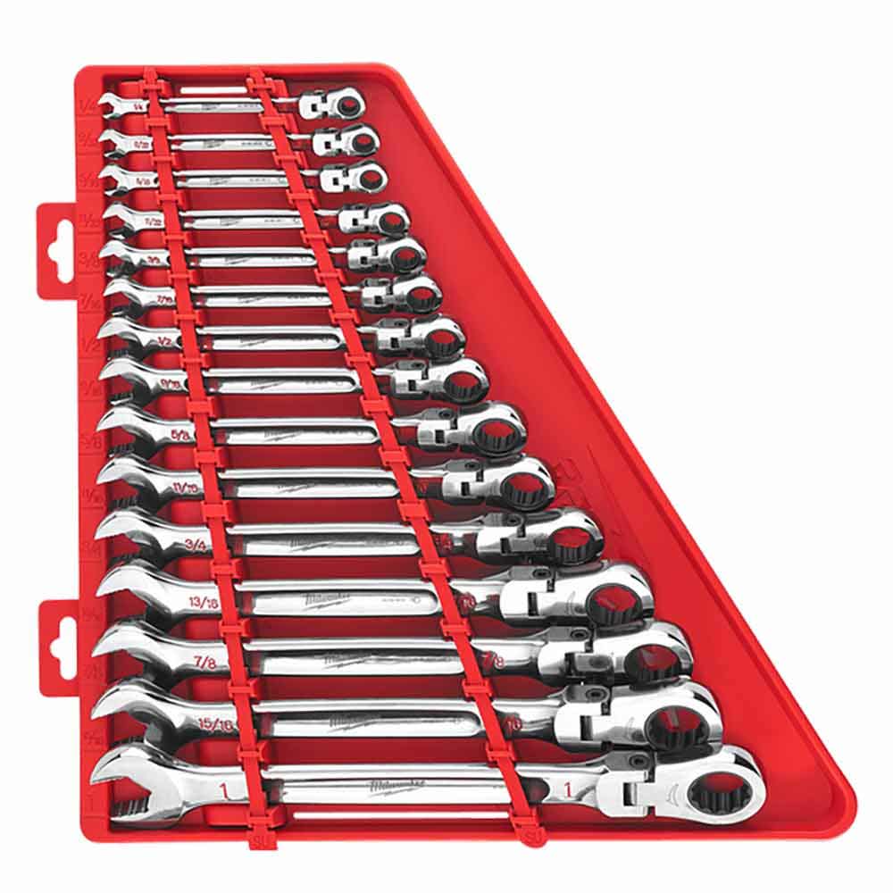 MILWAUKEE Flex Head Ratcheting Combination Wrench Set 15 Pieces 48229413