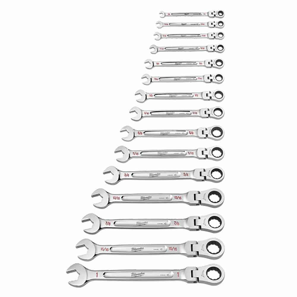 MILWAUKEE Flex Head Ratcheting Combination Wrench Set 15 Pieces 48229413