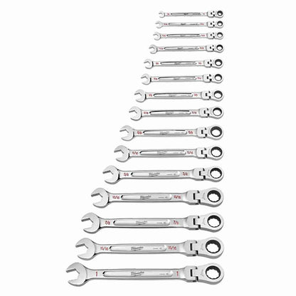 MILWAUKEE Flex Head Ratcheting Combination Wrench Set 15 Pieces 48229413