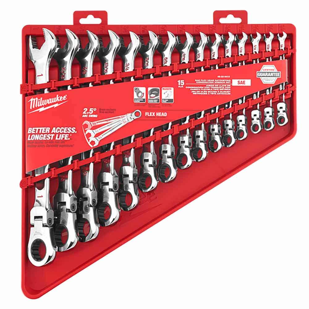 MILWAUKEE Flex Head Ratcheting Combination Wrench Set 15 Pieces 48229413