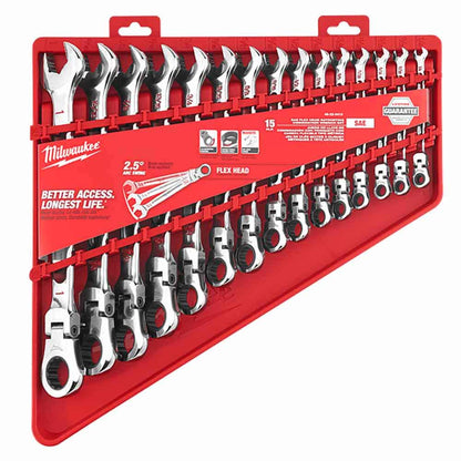 MILWAUKEE Flex Head Ratcheting Combination Wrench Set 15 Pieces 48229413