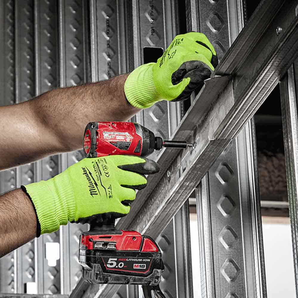 MILWAUKEE High Visibility Cut Level 3 Polyurethane Dipped Gloves XL 48738934