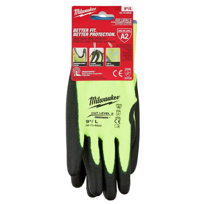 MILWAUKEE High Visibility Cut Level 4 Polyurethane Dipped Gloves 2XL 48738944