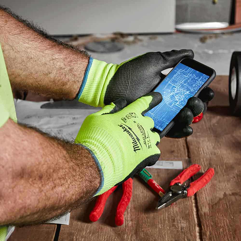 MILWAUKEE High Visibility Cut Level 2 Polyurethane Dipped Gloves 2XL 48738924