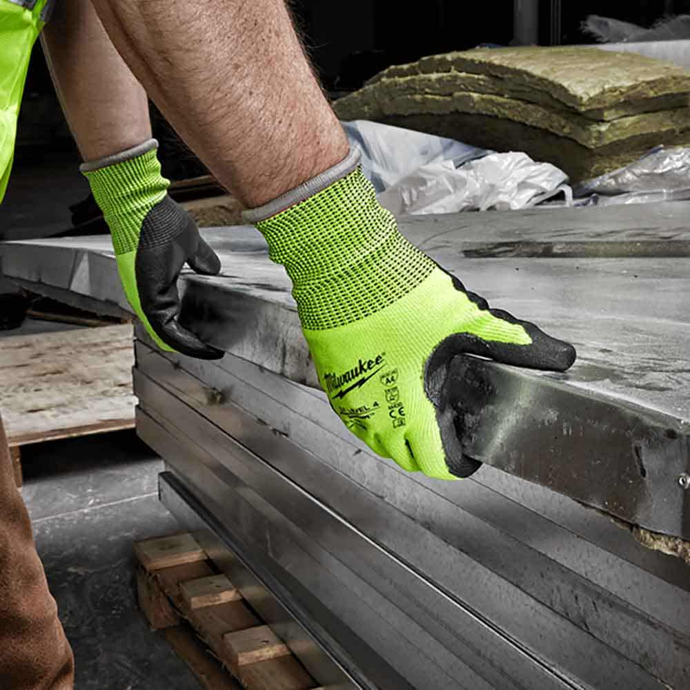 MILWAUKEE High Visibility Cut Level 4 Polyurethane Dipped Gloves 2XL 48738944