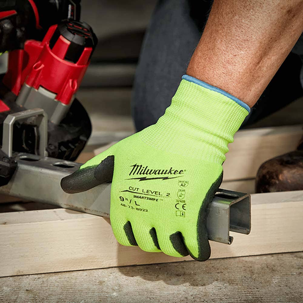 MILWAUKEE High Visibility Cut Level 2 Polyurethane Dipped Gloves Medium 48738921