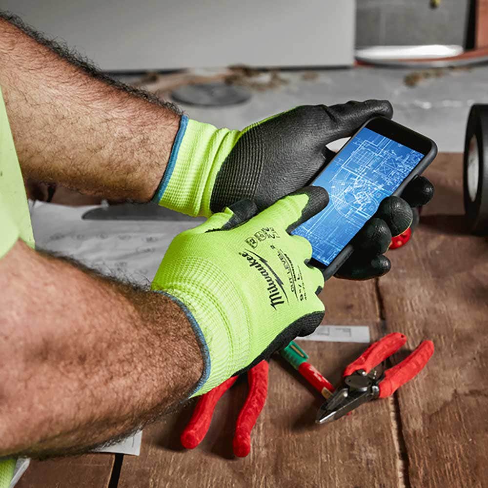 MILWAUKEE High Visibility Cut Level 2 Polyurethane Dipped Gloves Medium 48738921