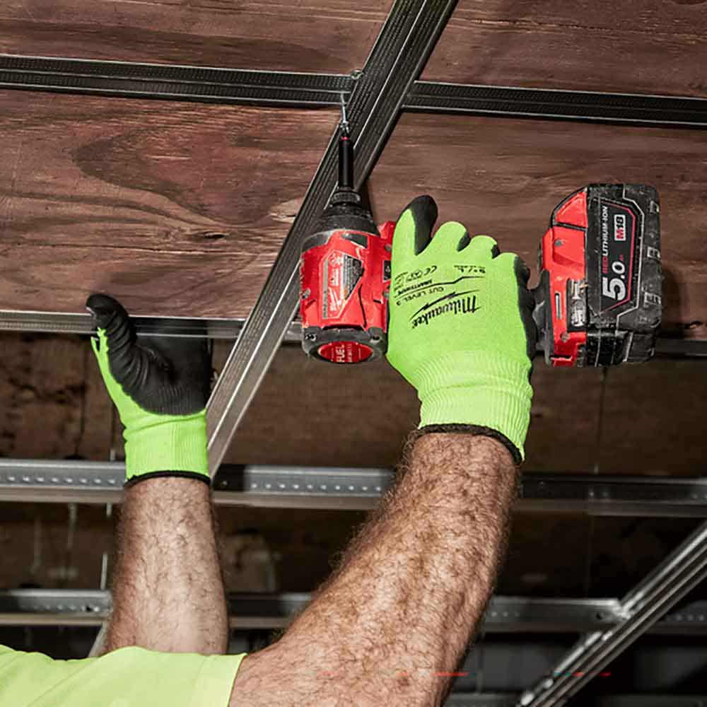 MILWAUKEE High Visibility Cut Level 3 Polyurethane Dipped Gloves Medium 48738931