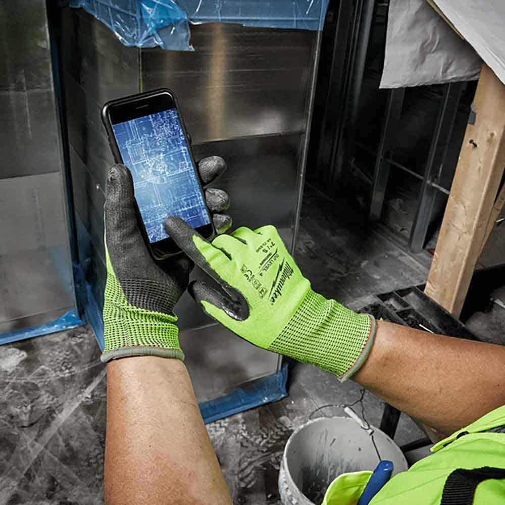 MILWAUKEE High Visibility Cut Level 4 Polyurethane Dipped Gloves 2XL 48738944