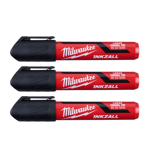 MILWAUKEE INKZALL 3 Piece Large Chisel Tip Black Marker 48223250