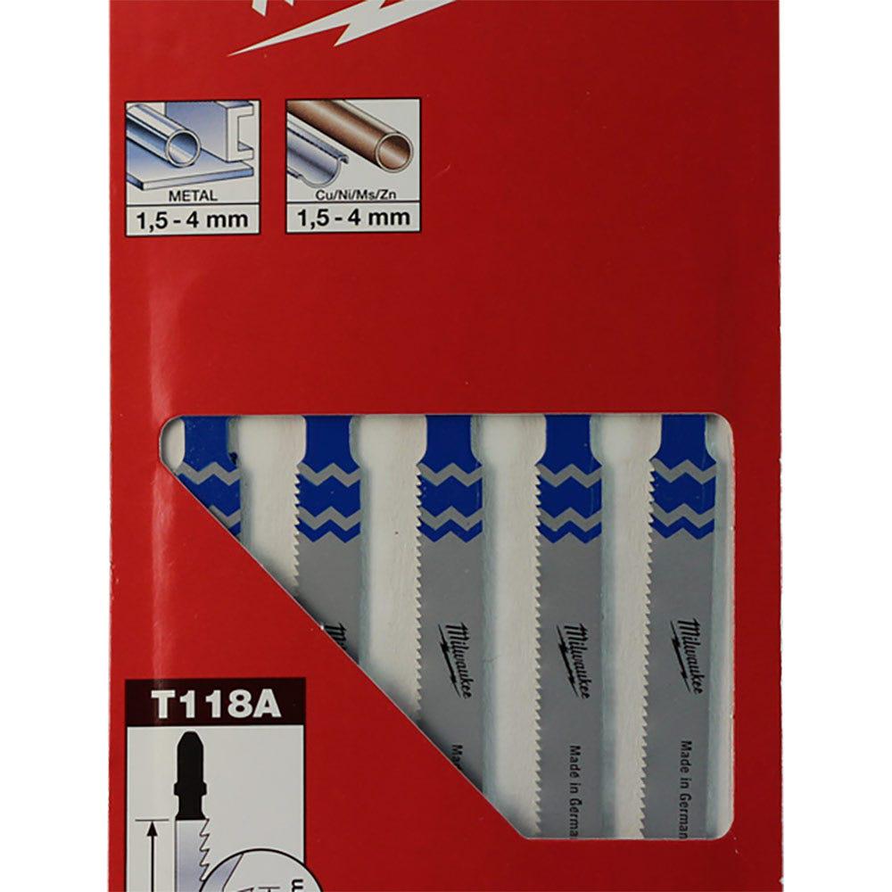 MILWAUKEE Jigsaw Blades T118A Metal Traditional Cut - 5 Piece 4932254063