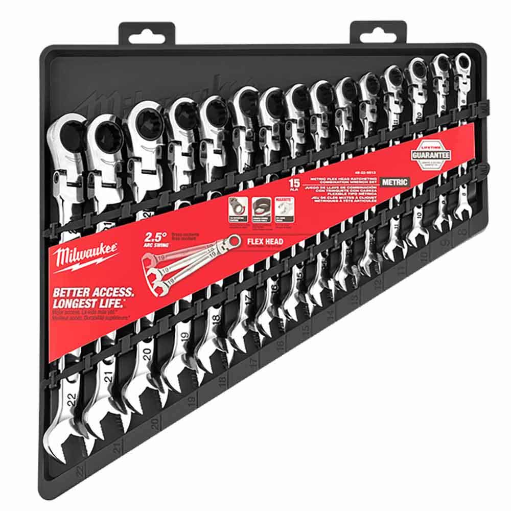 MILWAUKEE Metric Flex Head Ratcheting Combination Wrench 15 Piece 48229513