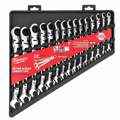 MILWAUKEE Metric Flex Head Ratcheting Combination Wrench 15 Piece 48229513