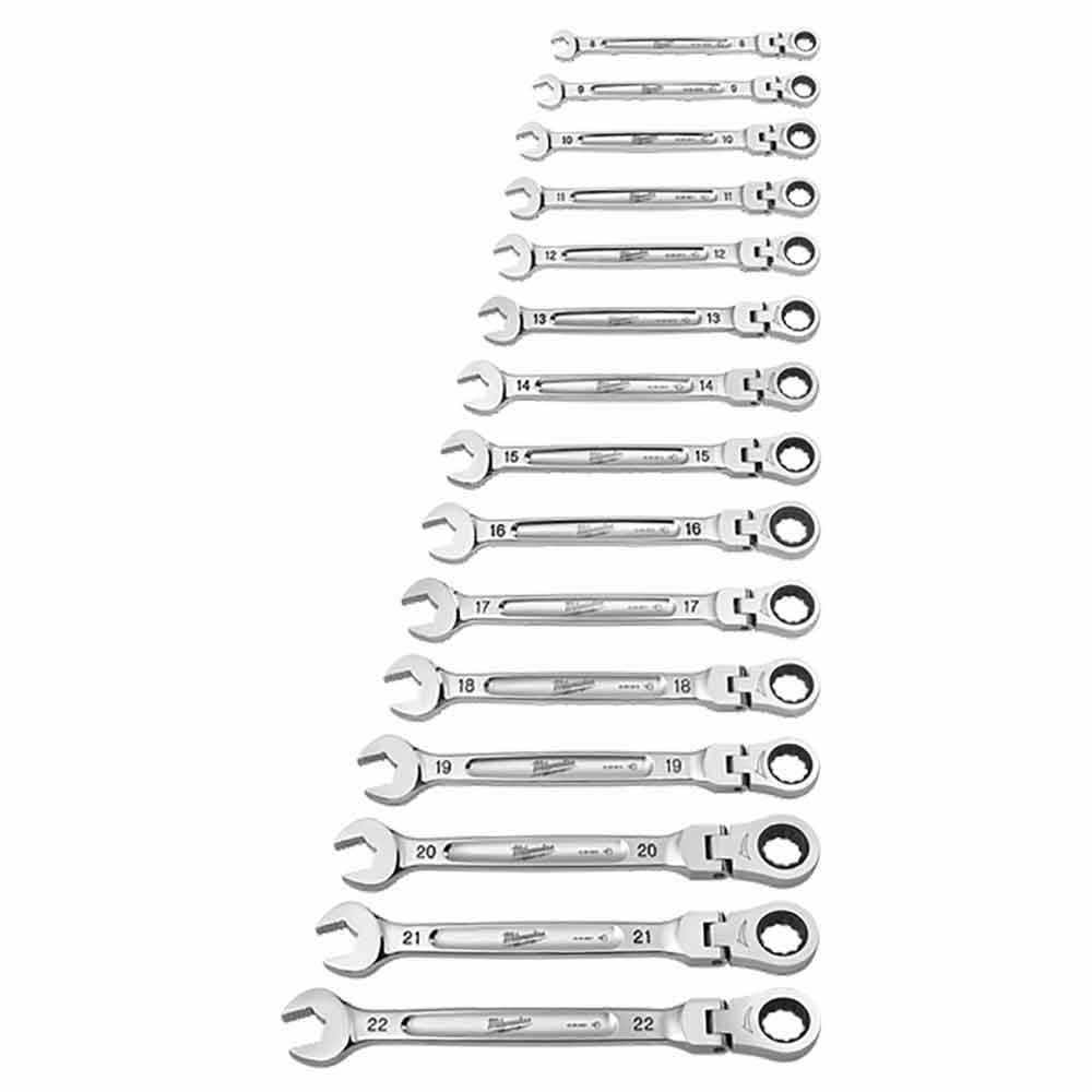 MILWAUKEE Metric Flex Head Ratcheting Combination Wrench 15 Piece 48229513