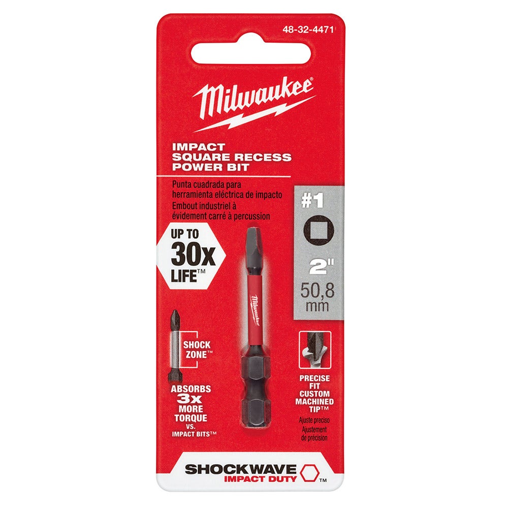 MILWAUKEE R1 x 50mm Robertson Square Power Screwdriver Bit - SHOCKWAVE 48324471