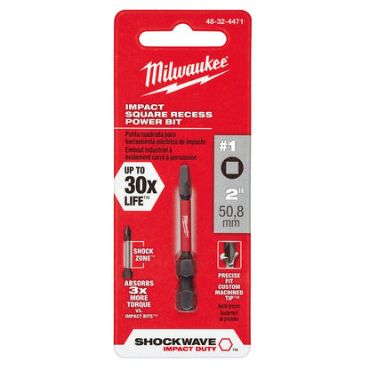MILWAUKEE R1 x 50mm Robertson Square Power Screwdriver Bit - SHOCKWAVE 48324471
