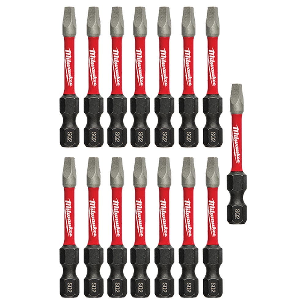 MILWAUKEE R2 x 50mm Robertson Insert Screwdriver Bit - SHOCKWAVE - 15 Piece 48325010
