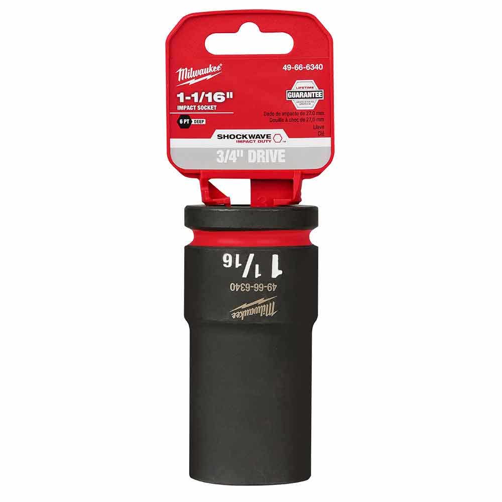 MILWAUKEE SHOCKWAVE 3 4 Drive 1-1 16 Deep 6 Point Impact Socket 49666340