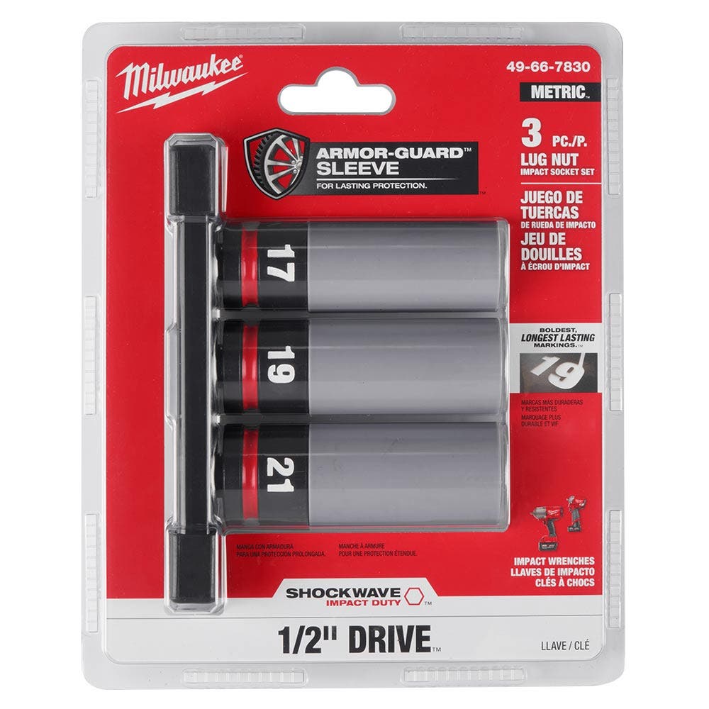 MILWAUKEE SHOCKWAVE Impact Duty 1/2" Drive Lug Nut Wheel Socket Set - 3 Piece 49667830