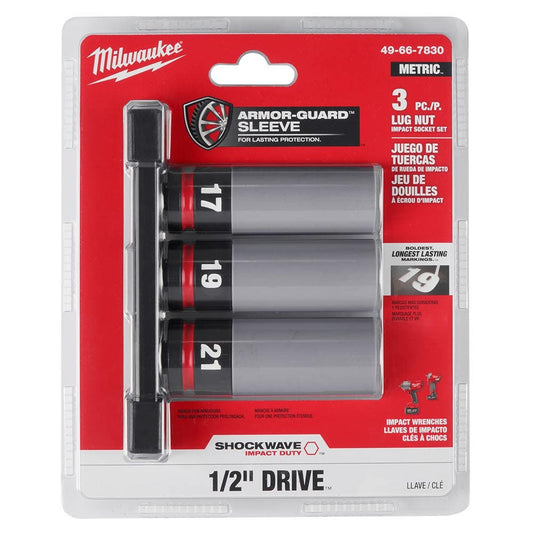 MILWAUKEE SHOCKWAVE Impact Duty 1/2" Drive Lug Nut Wheel Socket Set - 3 Piece 49667830