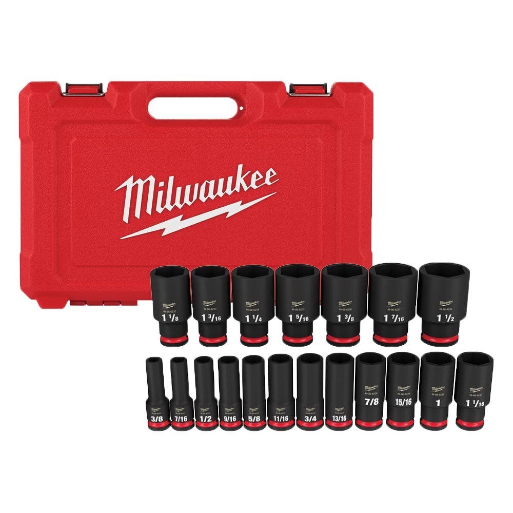 MILWAUKEE SHOCKWAVE Impact Duty 1/2" Drive 19PC SAE Deep 6 Point Impact Socket Set 49667012
