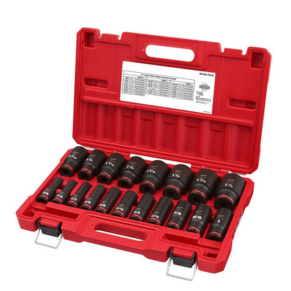 MILWAUKEE SHOCKWAVE Impact Duty 1/2" Drive 19PC SAE Deep 6 Point Impact Socket Set 49667012
