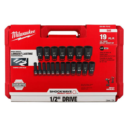 MILWAUKEE SHOCKWAVE Impact Duty 1/2" Drive 19PC SAE Deep 6 Point Impact Socket Set 49667012