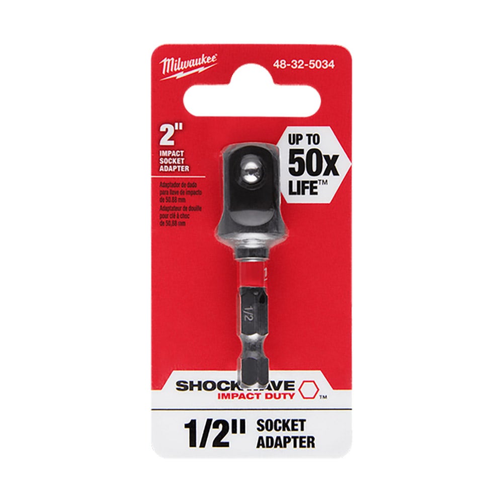 MILWAUKEE SHOCKWAVE 50mm 1 4 Hex - 1 2 Drive Bit Hex-Socket Adaptor 48325034