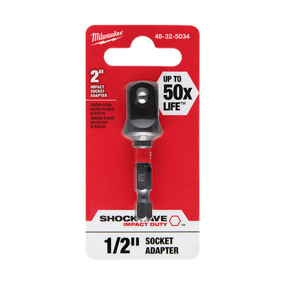 MILWAUKEE SHOCKWAVE 50mm 1 4 Hex - 1 2 Drive Bit Hex-Socket Adaptor 48325034