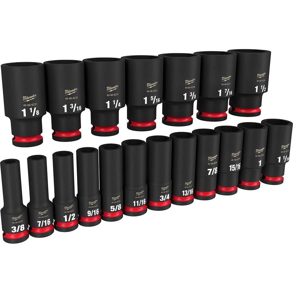 MILWAUKEE SHOCKWAVE Impact Duty 1/2" Drive 19PC SAE Deep 6 Point Impact Socket Set 49667012