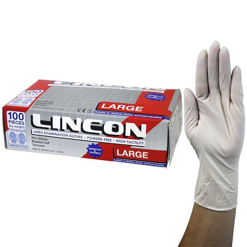 Lincon Biodegradable Latex Examination Gloves AS NZ Powder Free Large 100 Pieces/Box