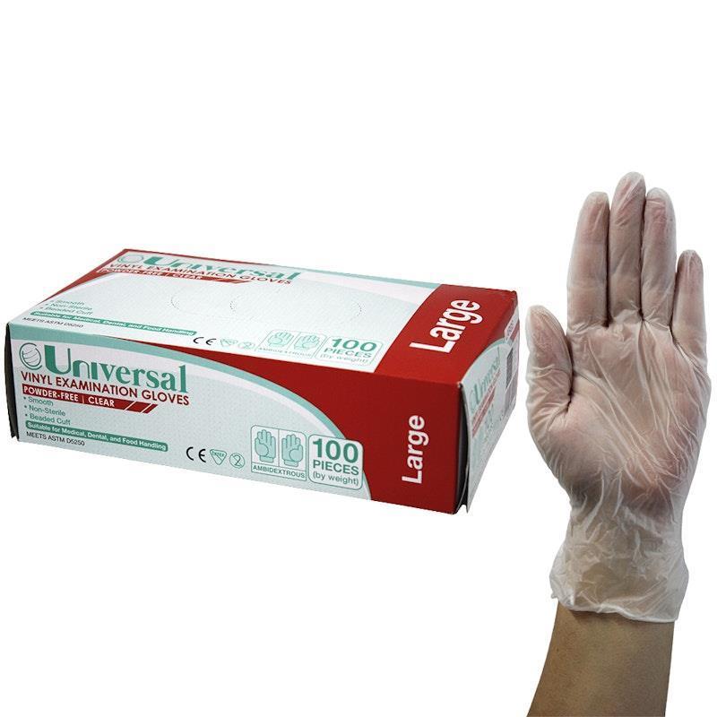 Universal Vinyl Examination Gloves ASTM Powder Free Large 100 Pieces/Box