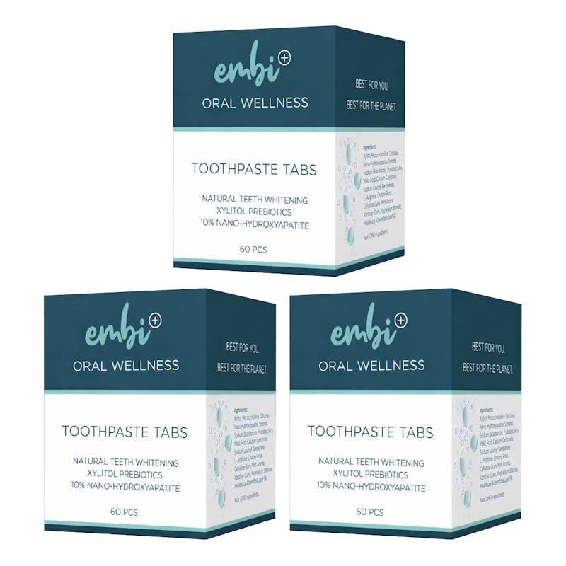 embi Oral Wellness Whitening Toothpaste Tablets - 10% Nano Hydroxyapatite 3 Pack