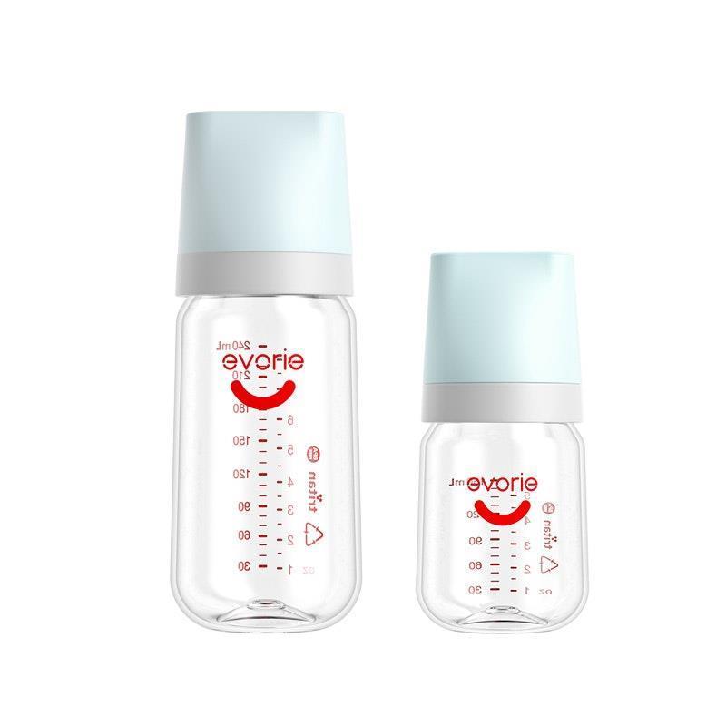 Evorie Tritan Wide-neck Baby Milk Feeding Bottle Starter Set - 160mL & 240mL, Blue