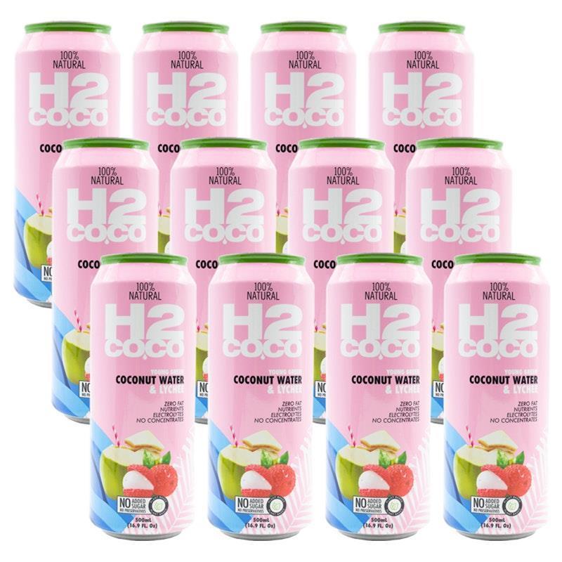 H2Coco 500mL Pure Coconut Water with Lychee - 12 Pack