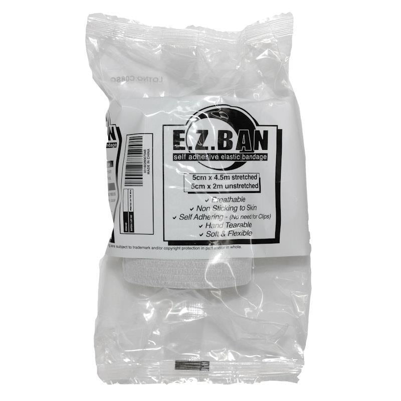 E.Z. BAN Wrap Cohesive Elastic Bandage White 5cm x 2m Pack