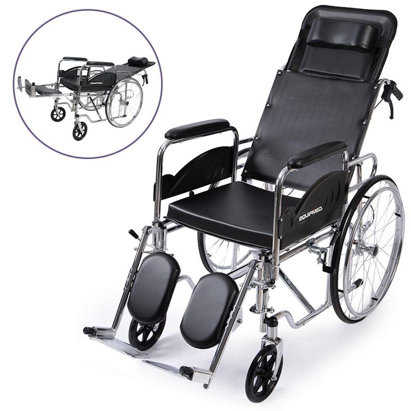 Equipmed Folding Manual Reclining Wheelchair Black
