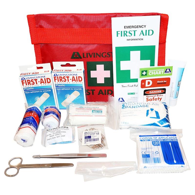 Livingstone First Aid Kit Class C In Red Nylon Pouch Bundle