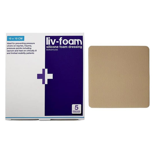Livingstone Liv-Foam Silicone Foam Dressing - Borderless, 10 x 10cm, 5 Pieces/Box