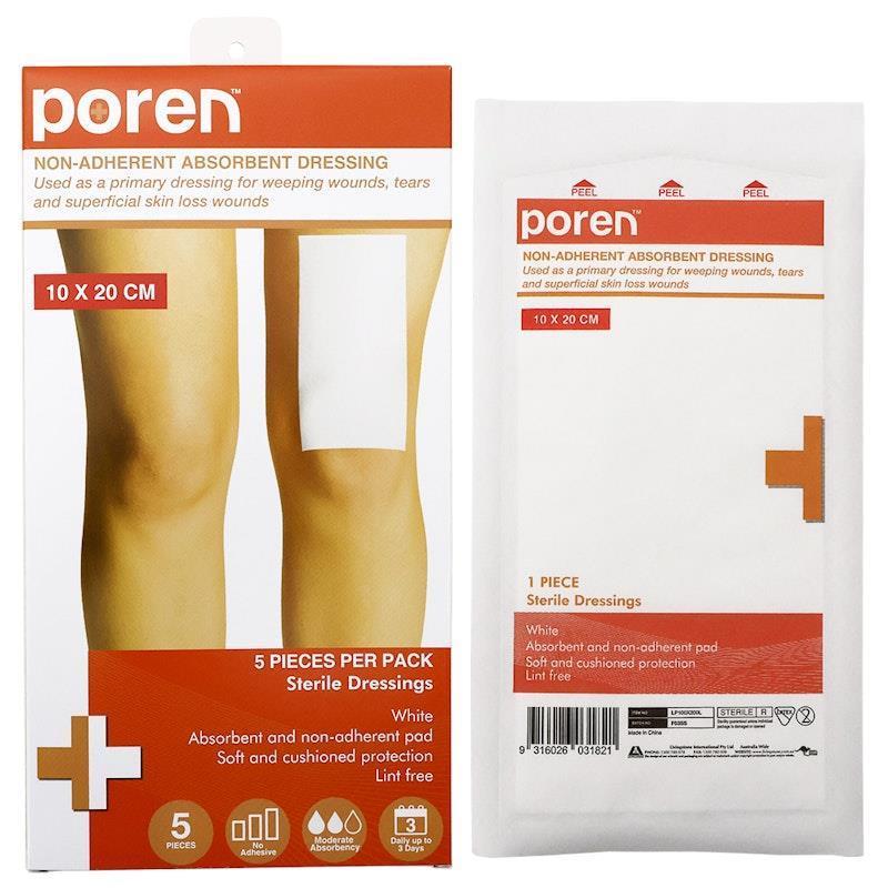 Poren Non-Adherent Absorbent Dressing Sterile 10 x 20cm 5Pack