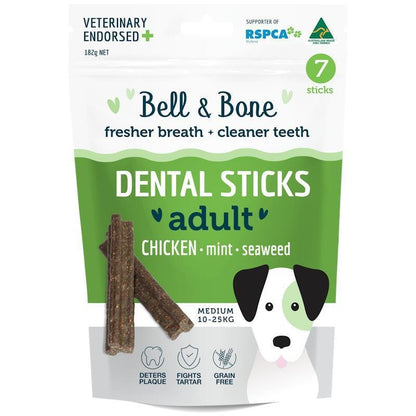 Bell & Bone Medium Chicken, Mint & Seaweed Dental Sticks - 7 Sticks