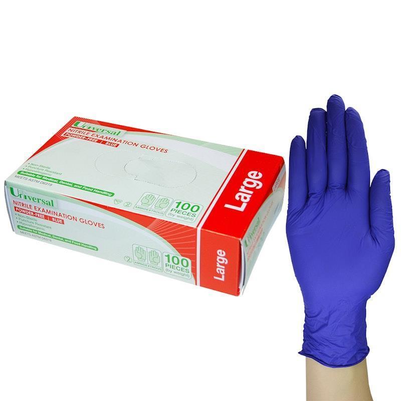 Universal Nitrile Examination Gloves ASTM Powder Free Large 100 Pieces/Box