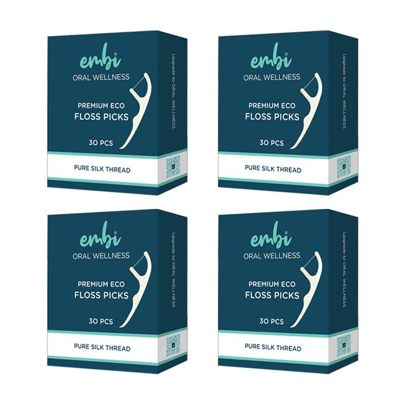 embi Oral Wellness Premium Silk Floss Picks 4Pack