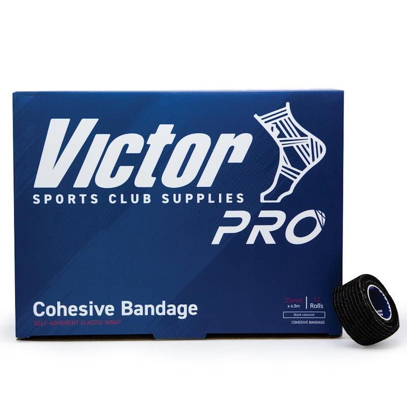 Victor Pro Cohesive Bandage Box (12 rolls) Black 25mm