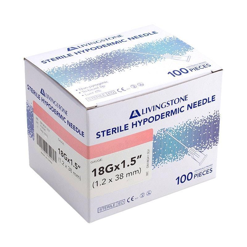 Livingstone Hypodermic Needles 18G (1.2mm) x 1.5 Inches (38mm) 100 Pieces/Box