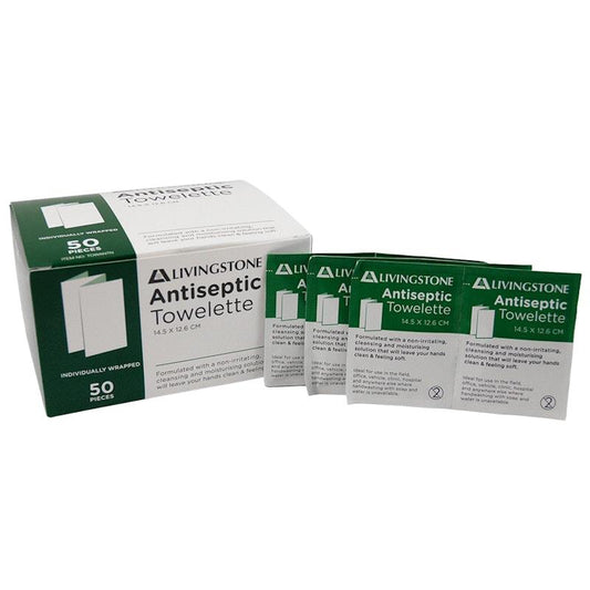 Livingstone Hand Sanitising Antibacterial Towelette - 50 Pieces