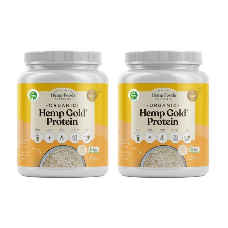 Hemp Foods Australia Organic Hemp Goldå¨ Protein Powder 1.5kg Twin Pack - Natural Muscle Strength Booster
